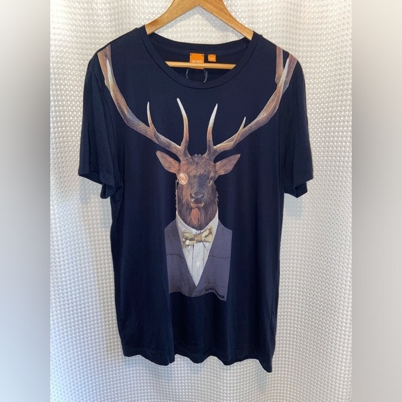2/49$ Men’s HUGO BOSS Orange ELK Stag navy blue T Shirt size XL - Picture 3 of 14